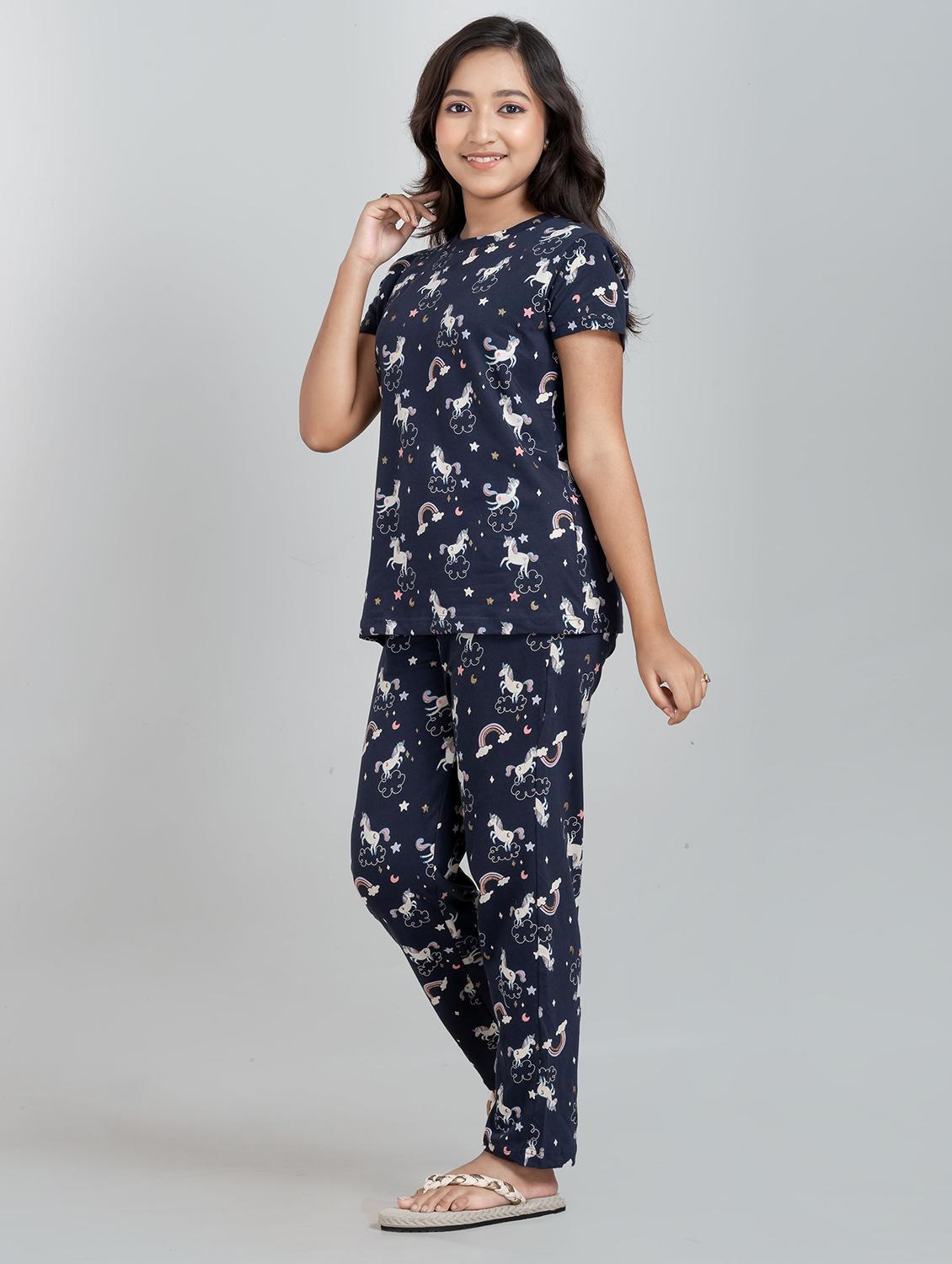 girls printed round neck pyjama set nightwear - 21928554 - Standard Image - 2