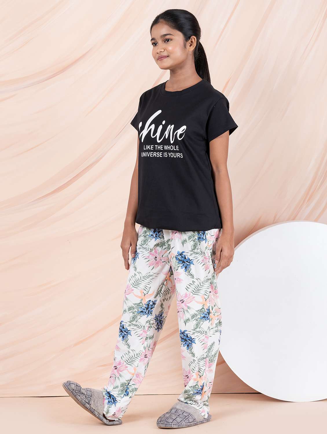 girls typographic round neck pyjama set nightwear - 21928555 -  Standard Image - 2