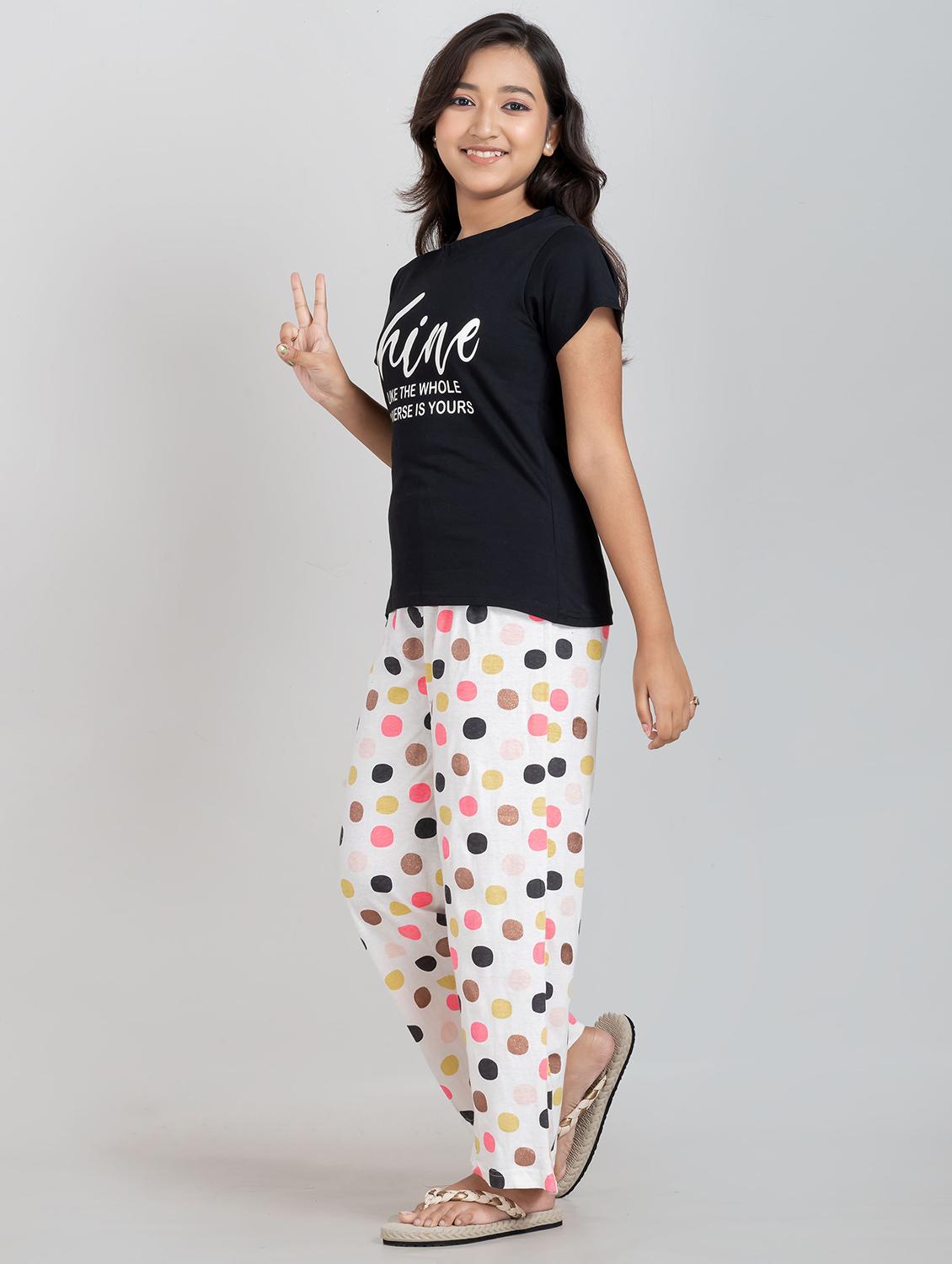 girls typographic round neck pyjama set nightwear - 21928556 - Standard Image - 2