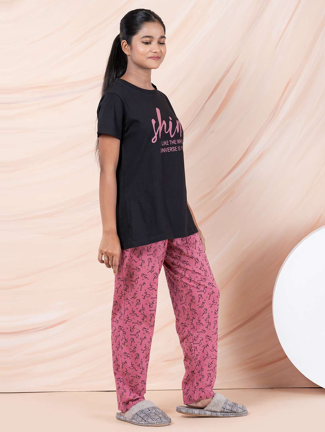 girls typographic round neck pyjama set nightwear - 21928558 - Standard Image - 2