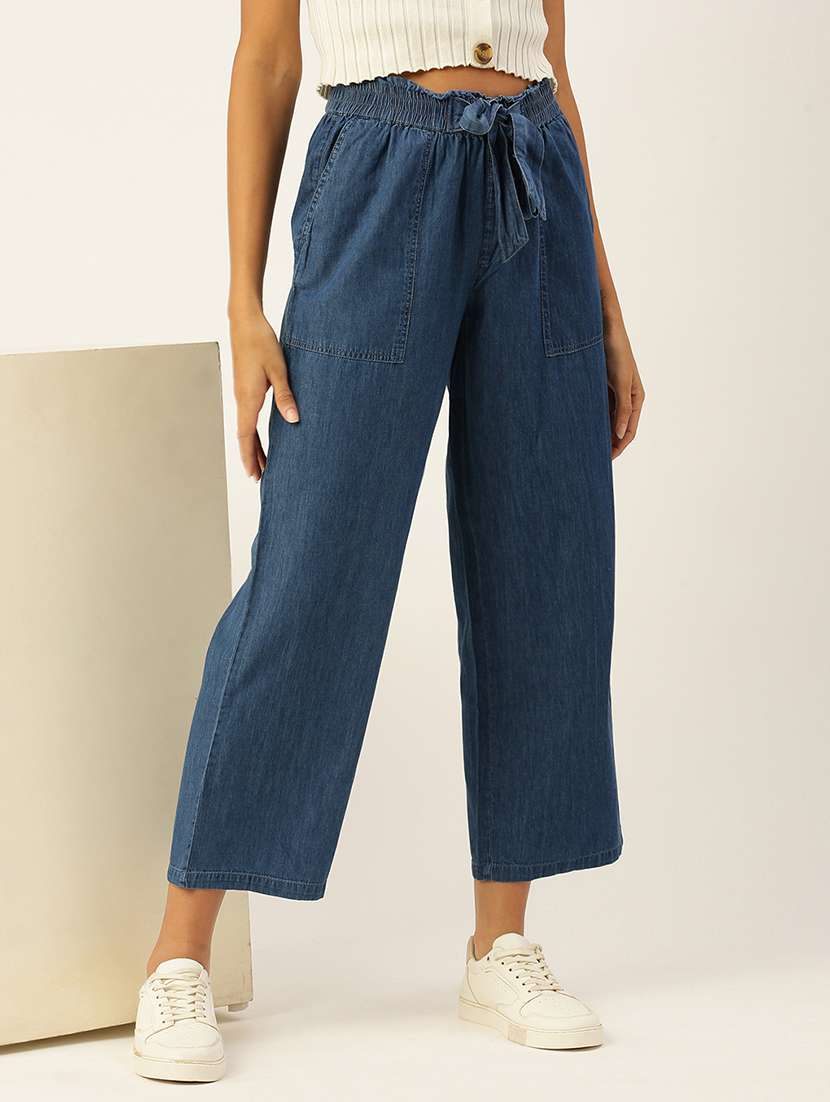 women solid high rise straight  trouser