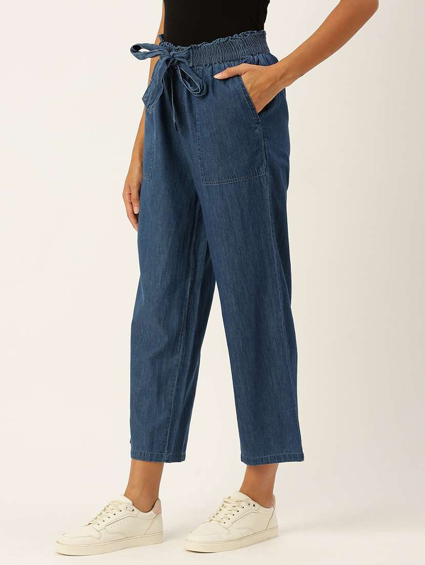 women solid high rise straight  trouser - 21928567 -  Standard Image - 2