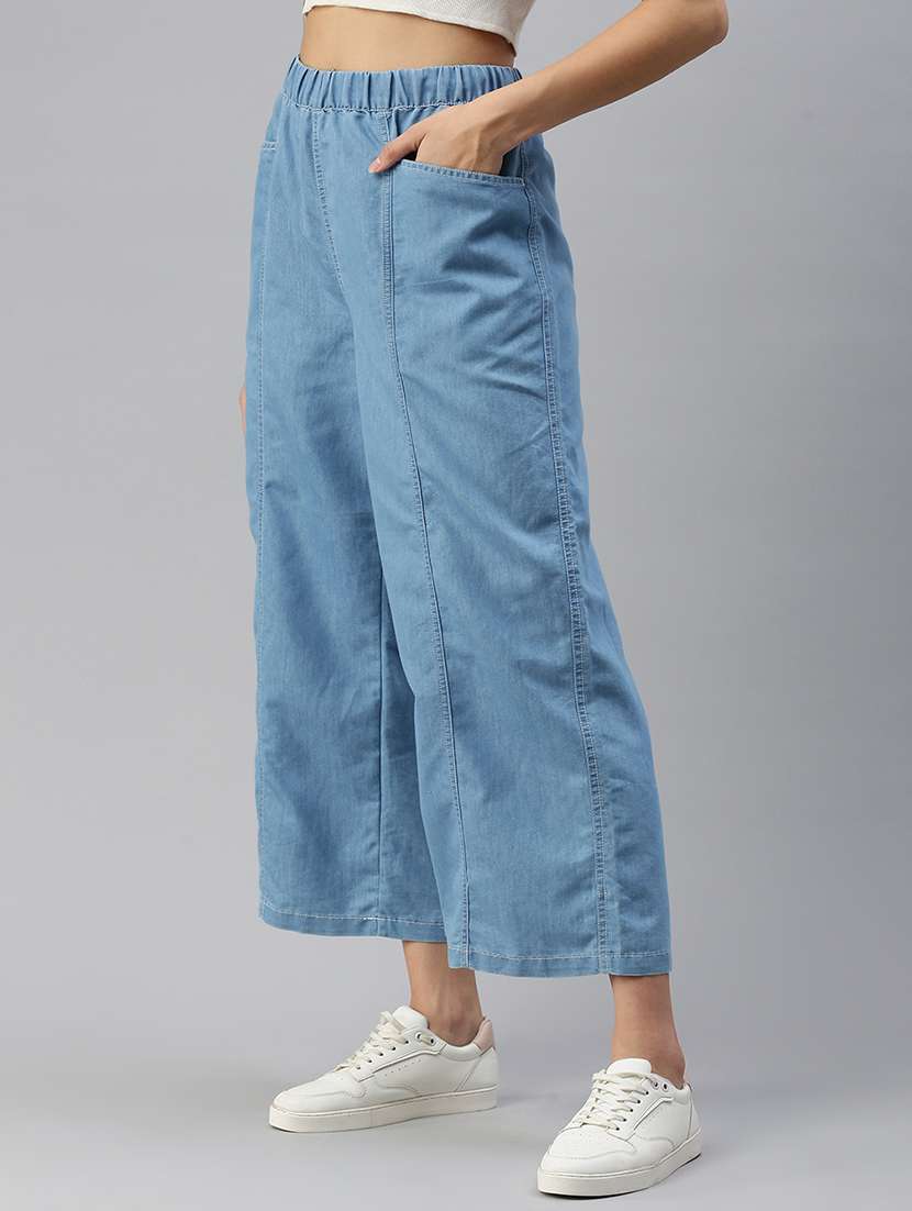 women solid high rise wide leg trouser - 21928569 -  Standard Image - 2