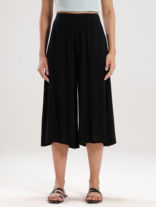 women solid high rise calf length palazzo - 21928570 -  Standard Image - 0