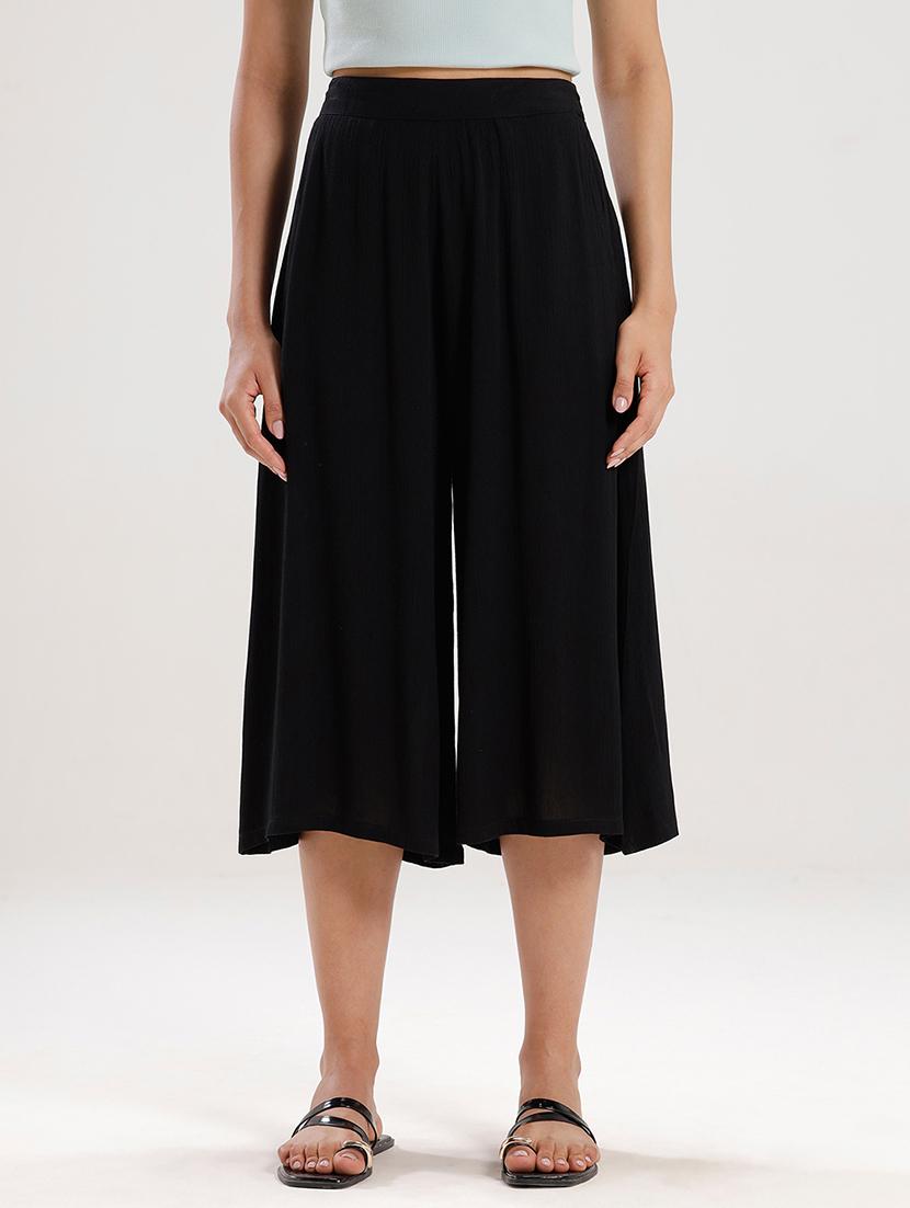 women solid high rise calf length palazzo - 21928570 -  Zoom Image - 0