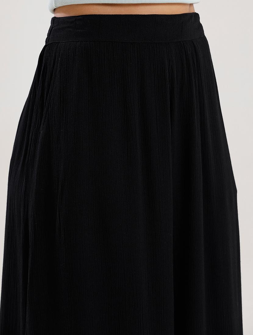 women solid high rise calf length palazzo - 21928570 - Standard Image - 2