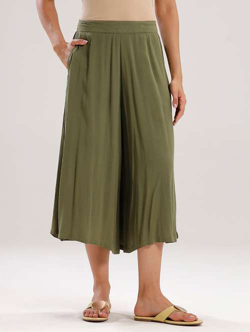 women solid high rise calf length palazzo - 21928572 -  Standard Image - 0