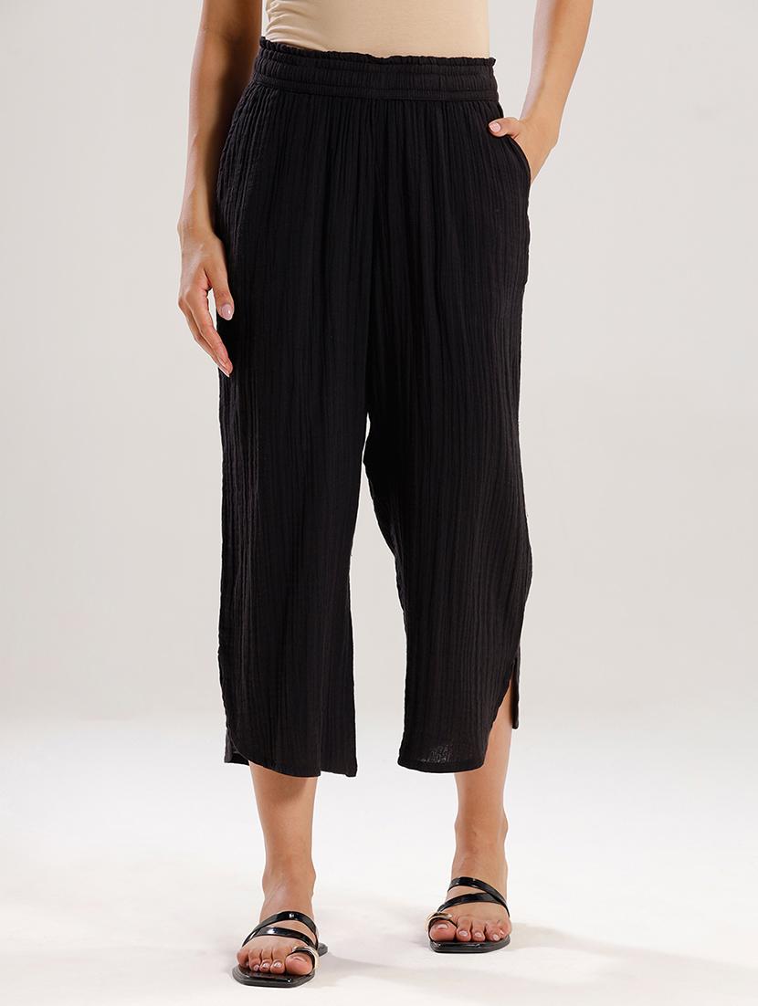 women solid high rise calf length straight palazzo - 21928573 - Zoom Image - 0