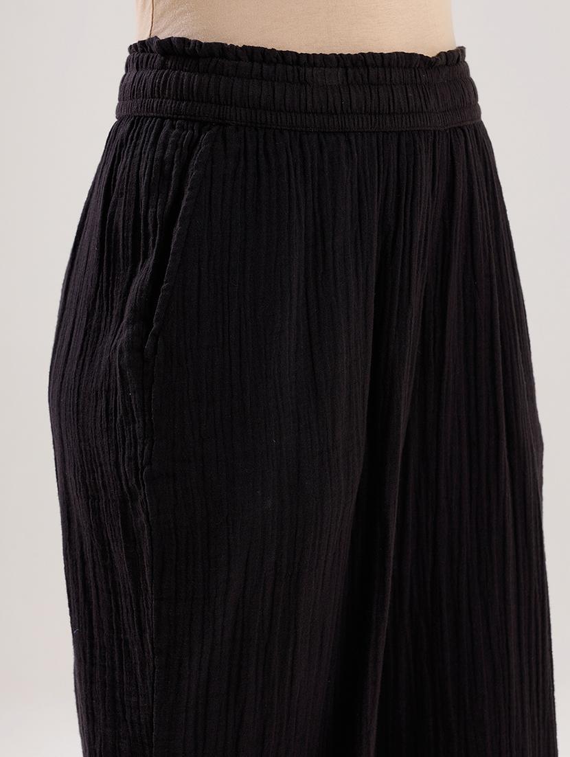women solid high rise calf length straight palazzo - 21928573 - Standard Image - 2