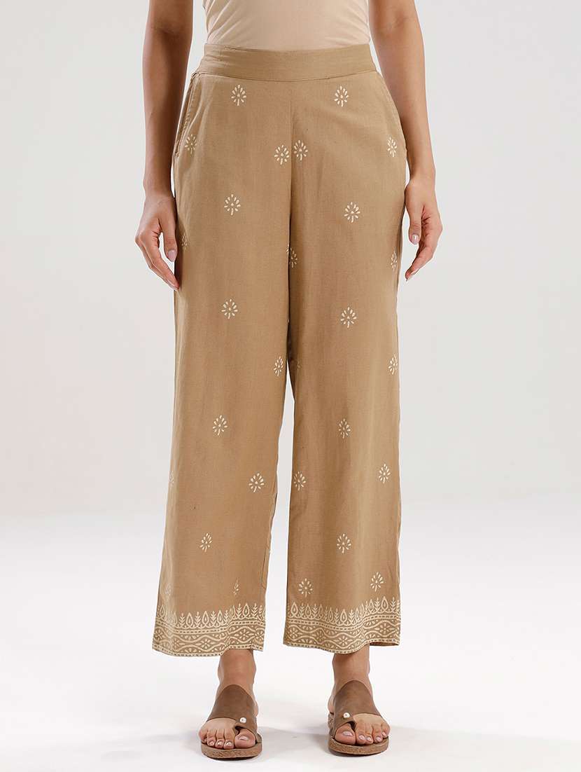 women printed mid rise straight palazzo