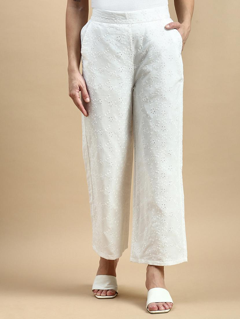 women embroidered mid rise staright palazzo - 21928582 - Zoom Image - 0