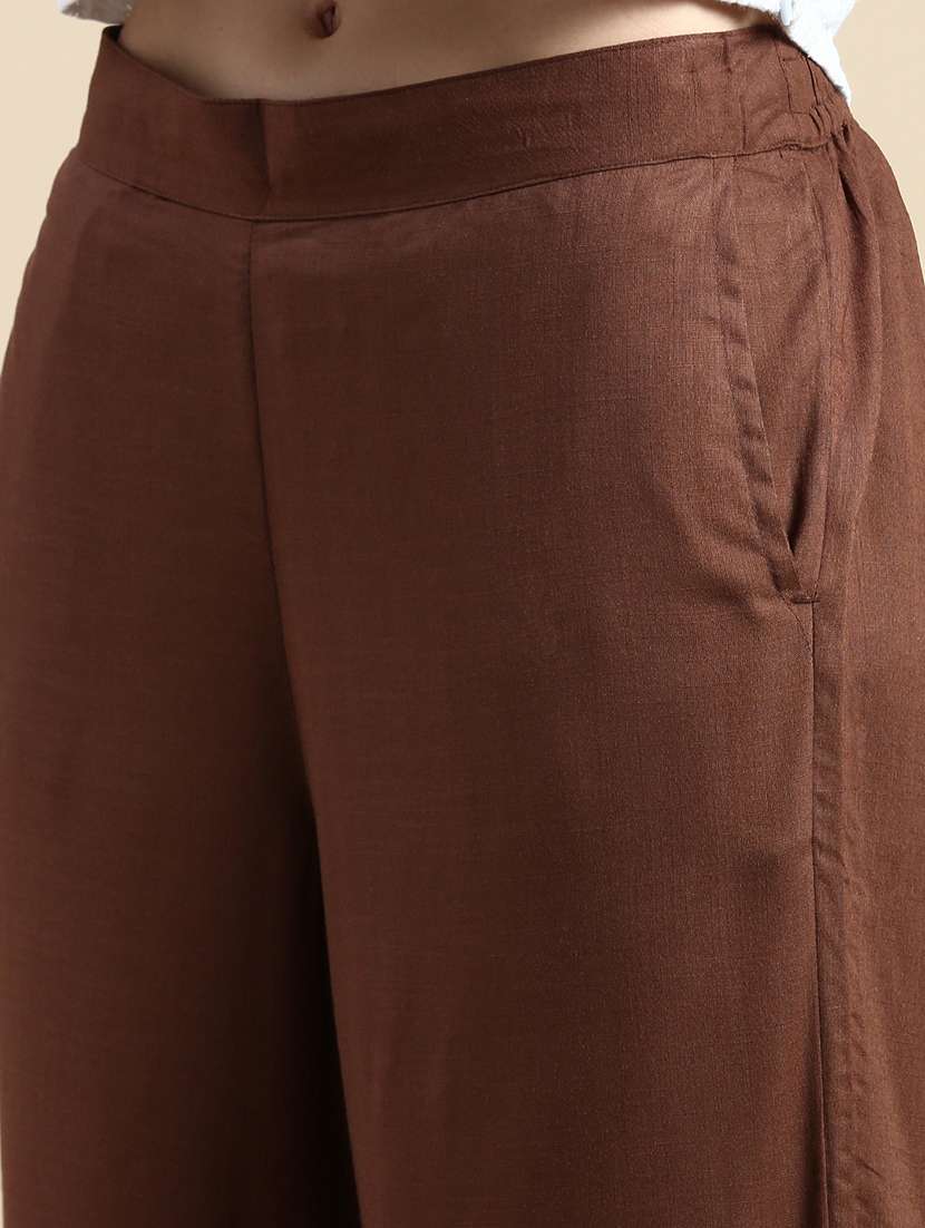 women solid mid rise straight palazzo - 21928584 -  Standard Image - 2