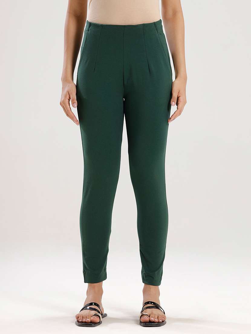 women solid high rise cigarette pant