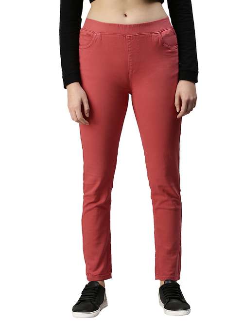 women sollid mid rise slim fit jegging - 21930265 - Standard Image - 0