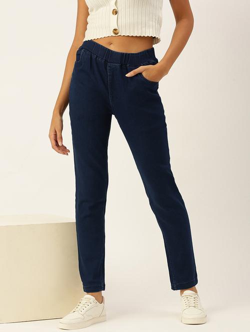 women sollid mid rise slim fit jegging - 21930267 - Standard Image - 0