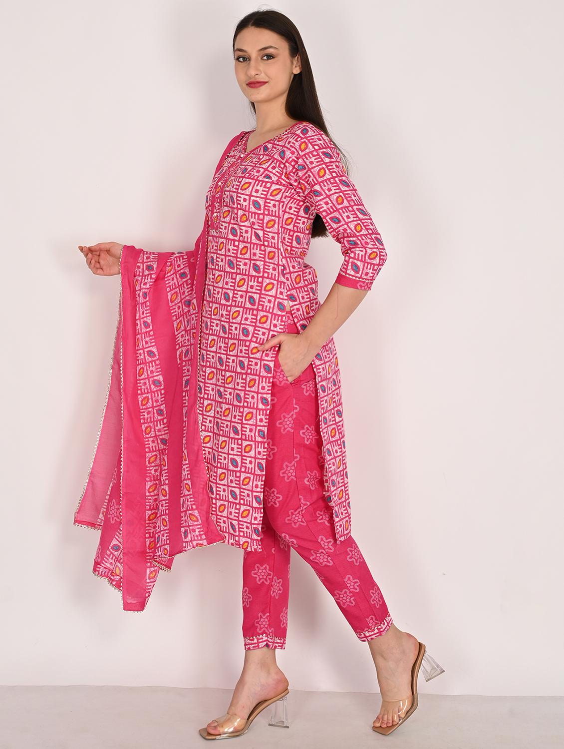 women three quarter sleeve kurta pant with dupatta set - 21930372 - Standard Image - 2