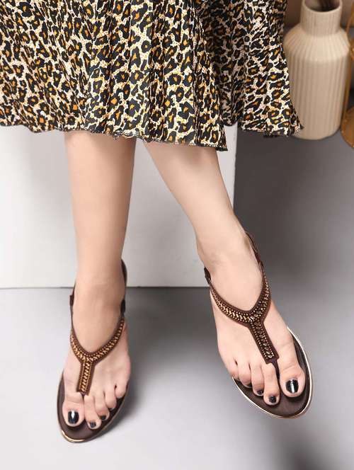 women brown t-strap sandal - 21930386 -  Standard Image - 0
