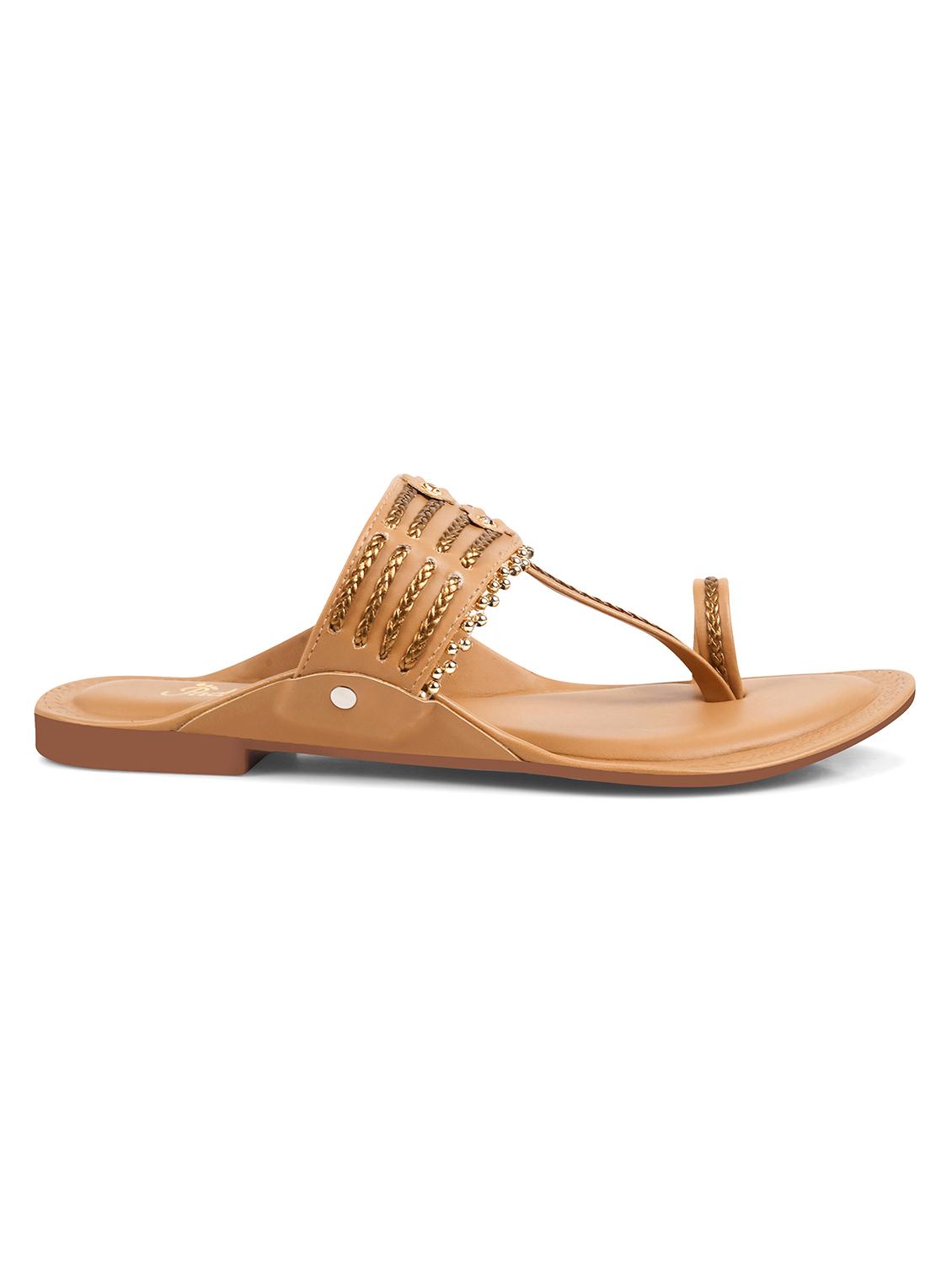beige pu one toe kolhapuris - 21930389 - Standard Image - 2