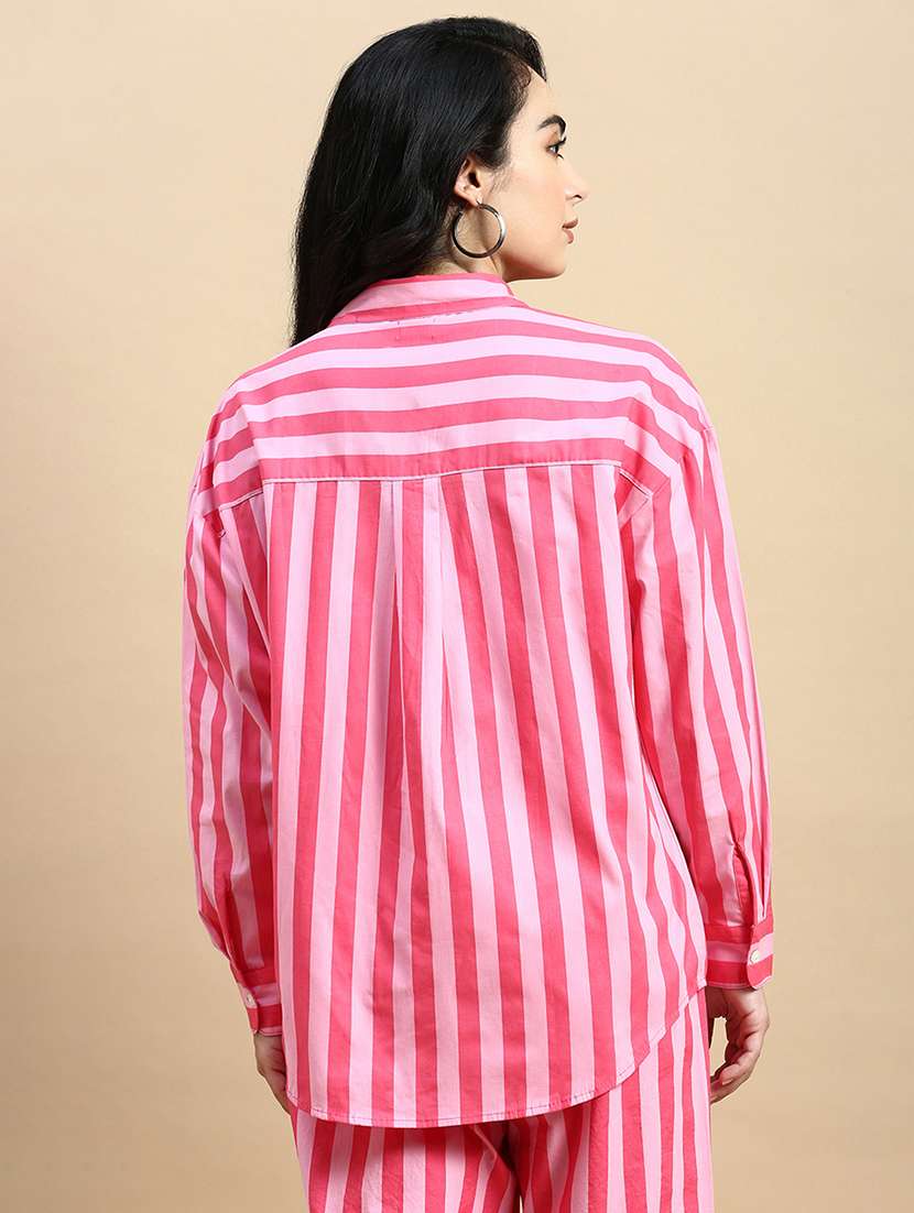 women striped collared long sleeves shirt - 21930446 - Standard Image - 2