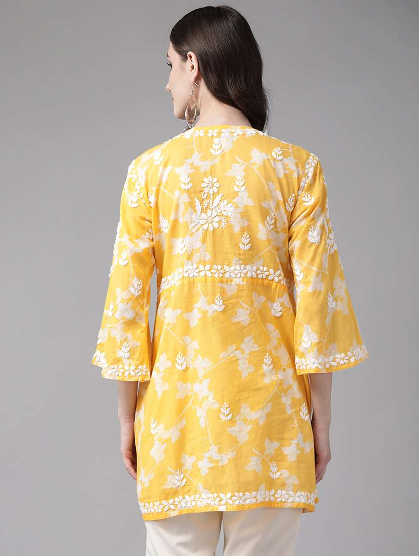 women floral printed three quarter sleeve chikankari kurti - 21930448 -  Standard Image - 2