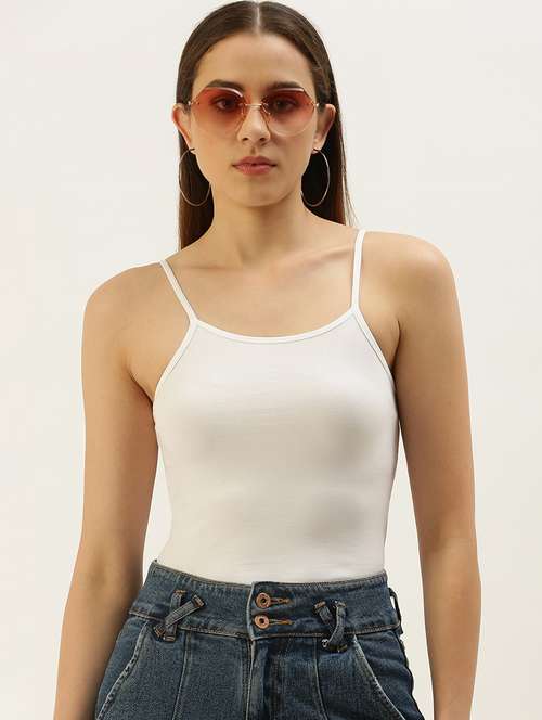 Women Solid Shoulder Strap Tank Top