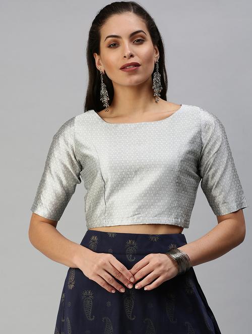 women silver short sleeve stitched blouse - 21930485 - Standard Image - 0