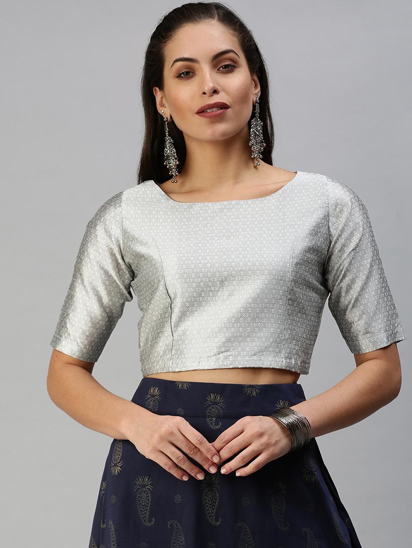 women silver short sleeve stitched blouse - 21930485 - Zoom Image - 0