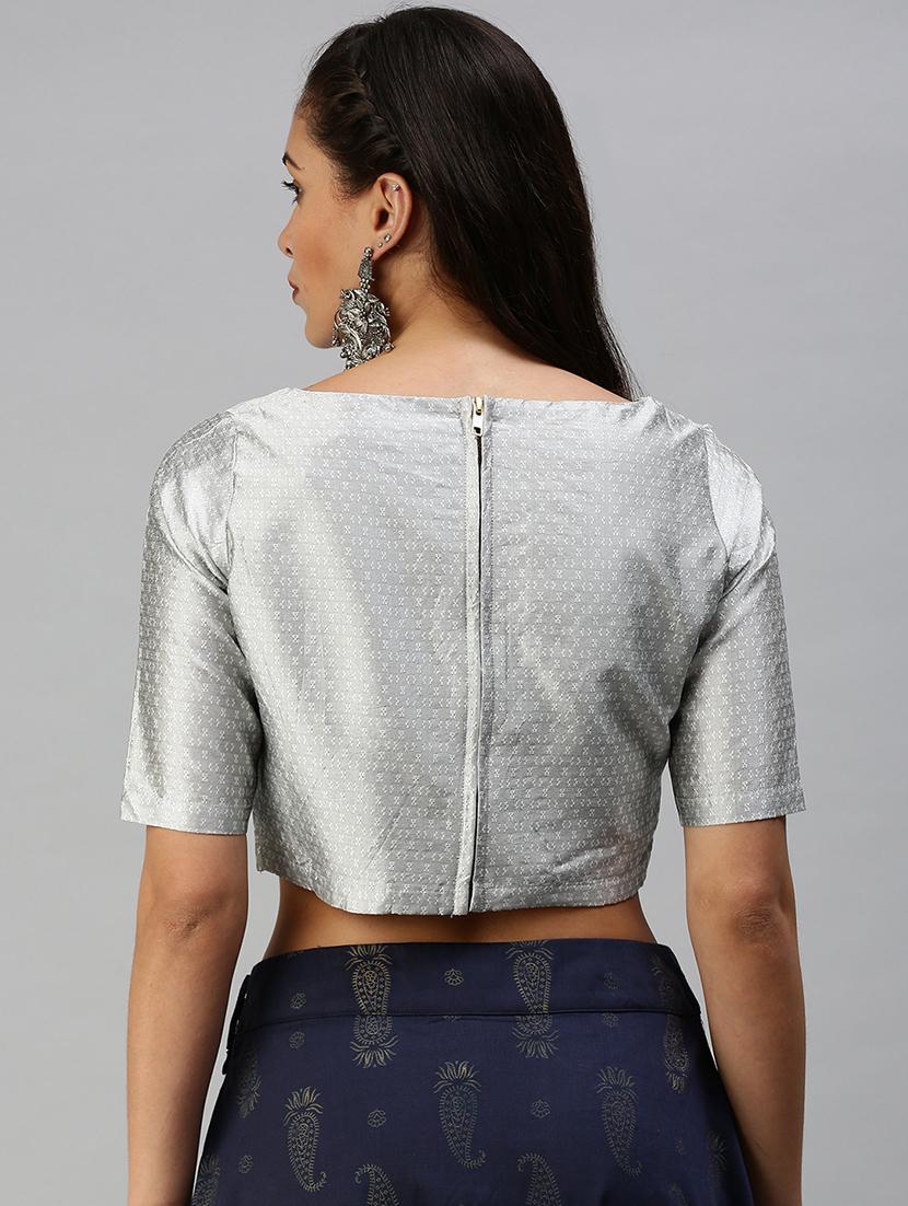 women silver short sleeve stitched blouse - 21930485 - Standard Image - 2