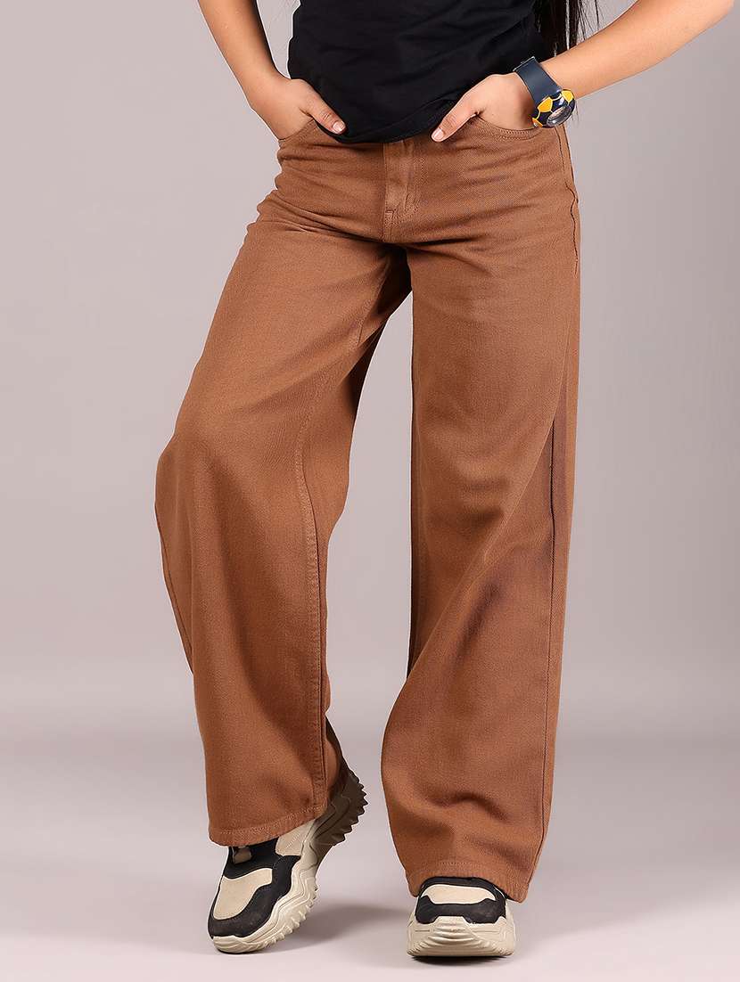 girls solid mid rise wide leg jeans