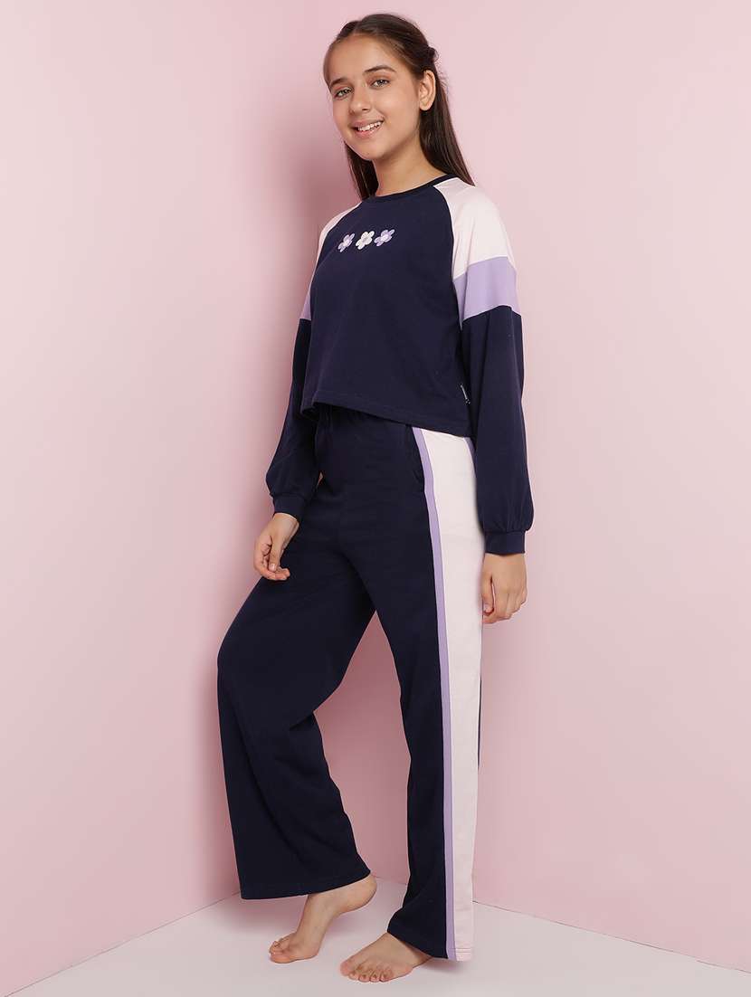 girls color block long sleeve pyjama set nightwear - 21930675 -  Standard Image - 2