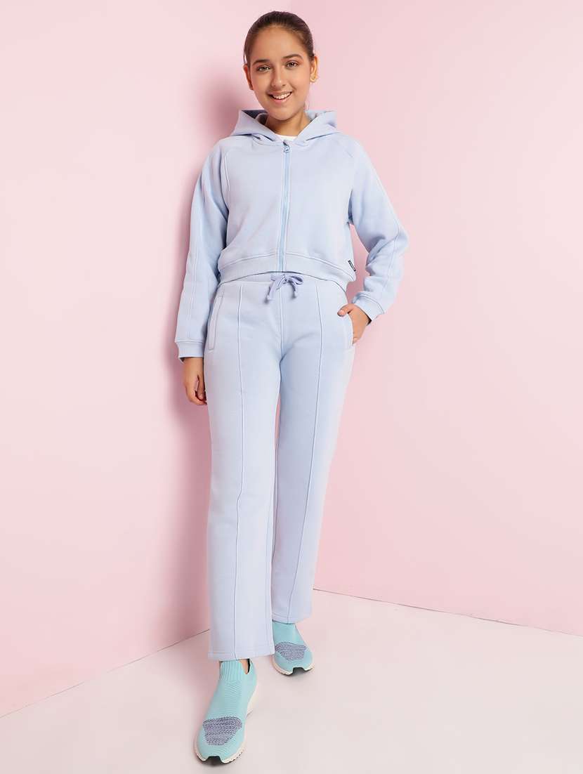 girls solid long sleeve active wear set