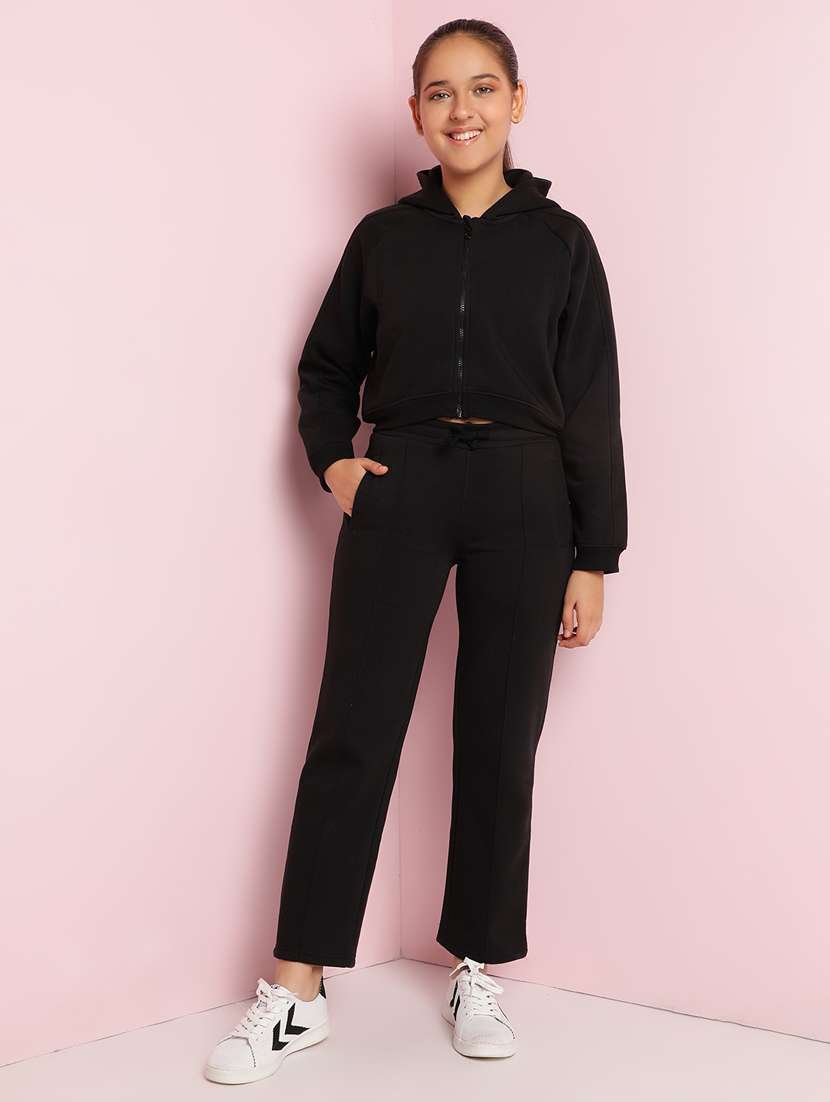 girls solid long sleeve active wear set