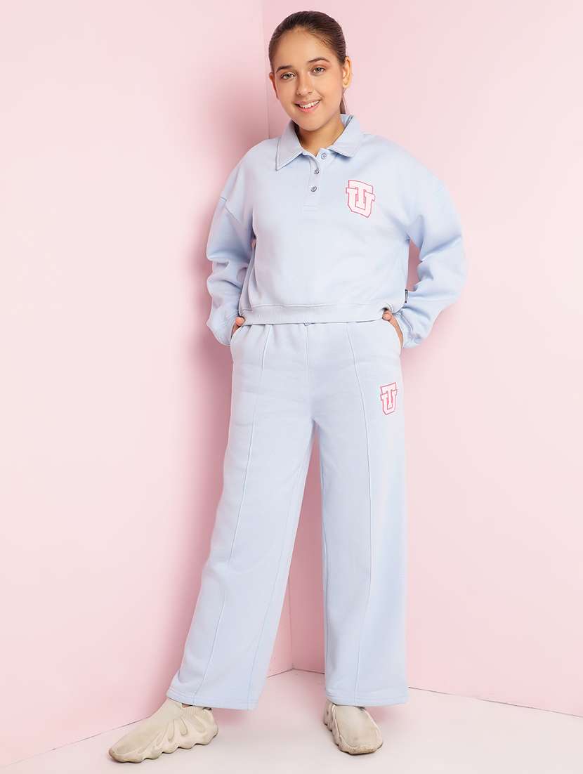 girls solid long sleeve active wear set