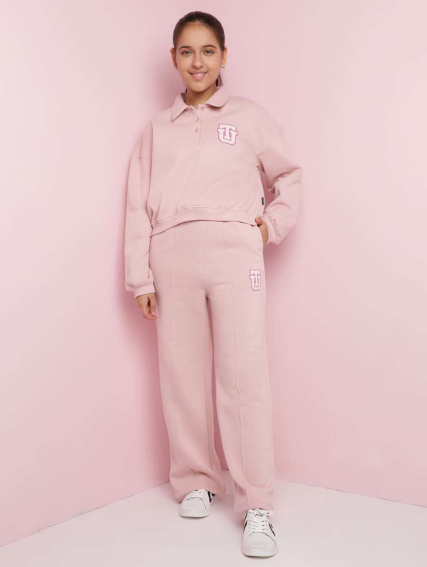girls solid long sleeve active wear set