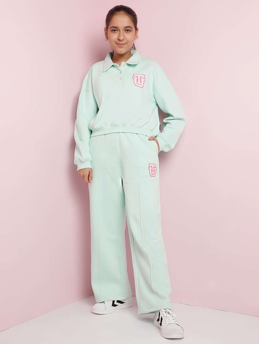 girls solid long sleeve active wear set