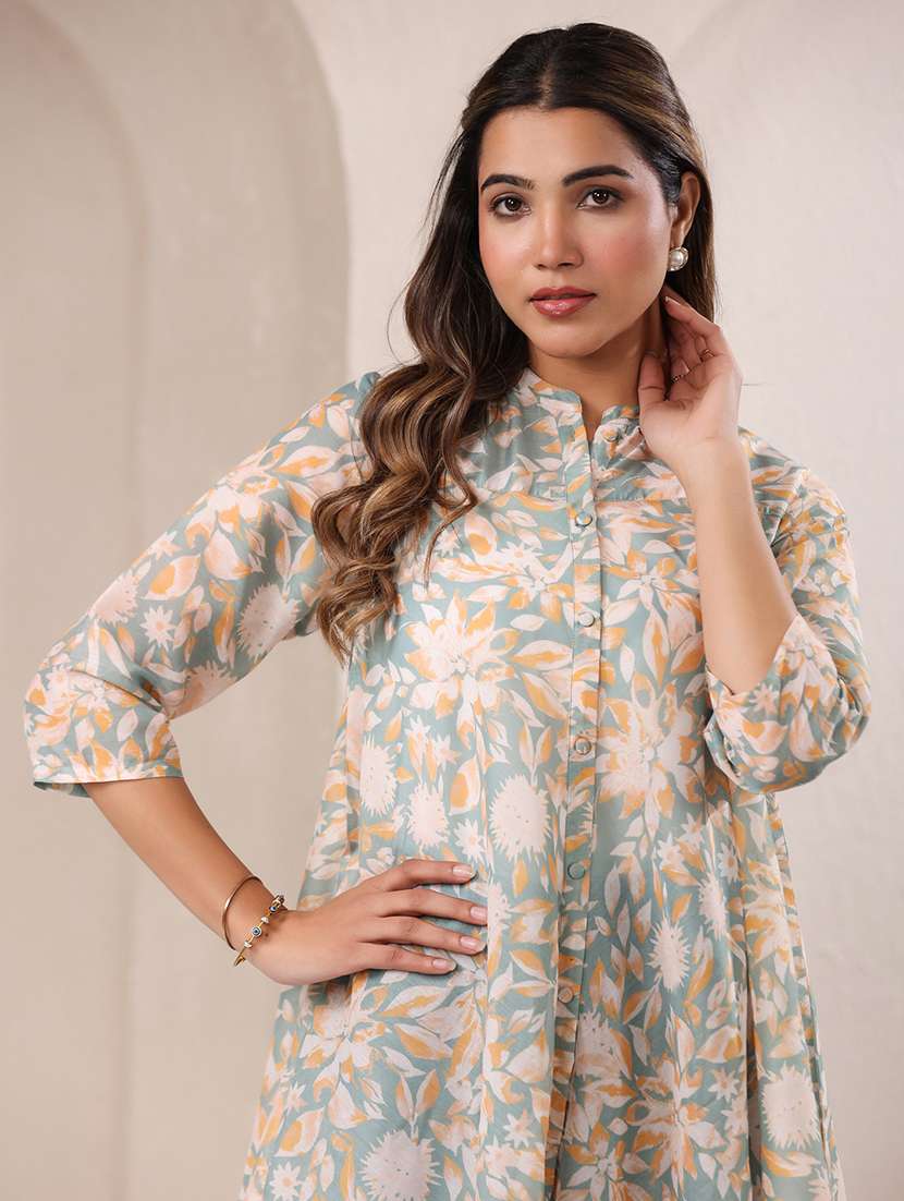 women floral printed three qaurter sleeves high low kurti - 21930725 -  Standard Image - 2