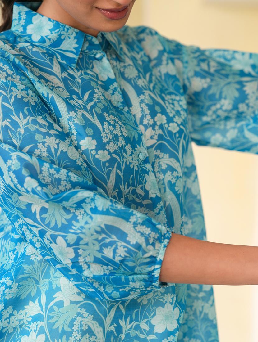 women floral printed puff sleeves a-line kurti - 21930726 - Standard Image - 2