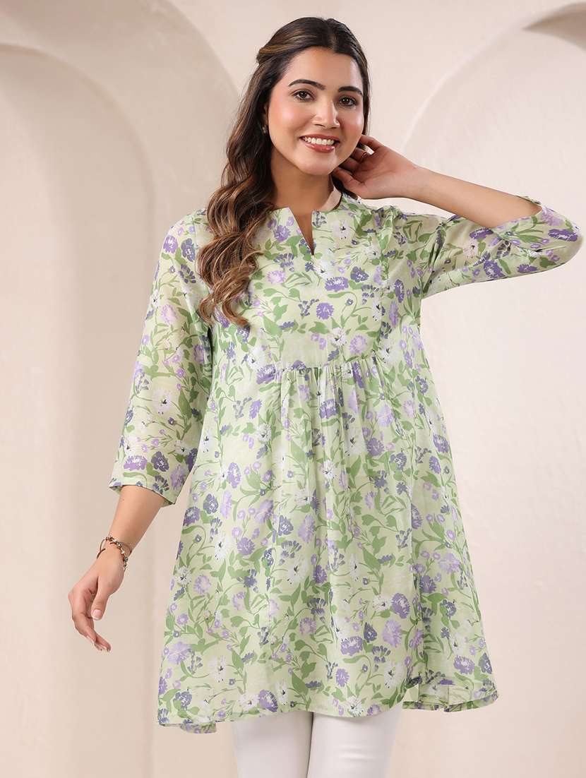 women floral printed three quarter sleeves flared kurti - 21930727 - Zoom Image - 0