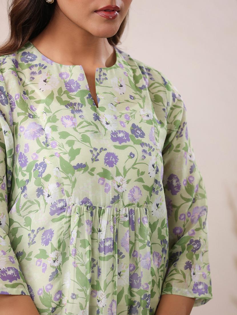 women floral printed three quarter sleeves flared kurti - 21930727 - Standard Image - 2