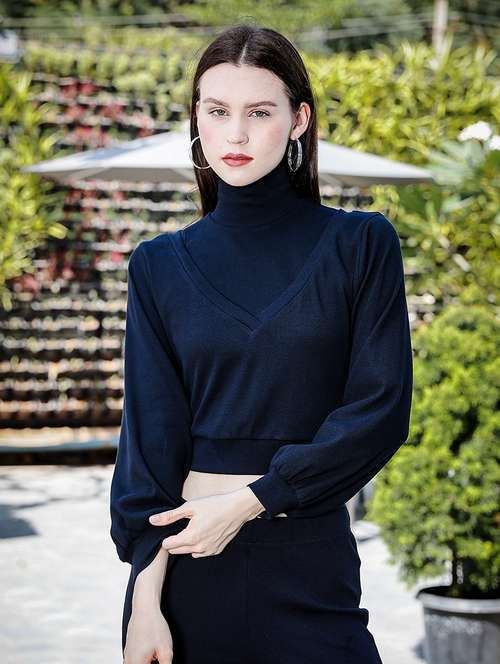 women's 3-in-1 versatile crop top with high neck inner & full sleeve outer - 21930745 -  Standard Image - 0