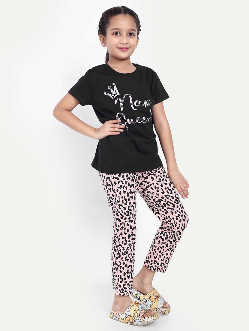 girls black printed pyjama set nightwear - 21930780 - Standard Image - 2