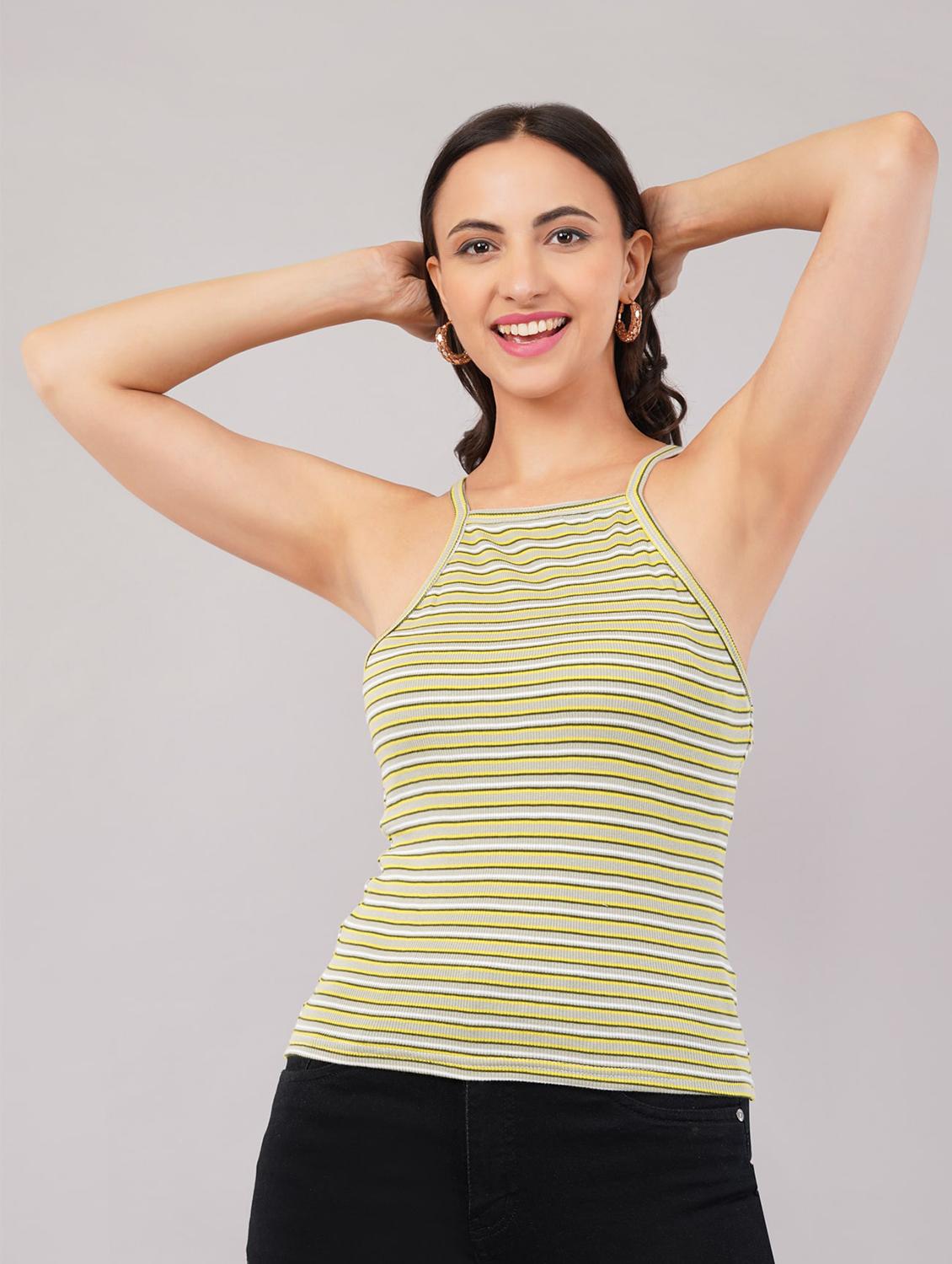 women striped sleeveless halter neck tank top - 21930783 - Zoom Image - 0