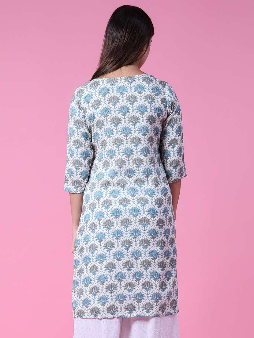 women printed three quarter sleeve straight kurta - 21930842 -  Standard Image - 2