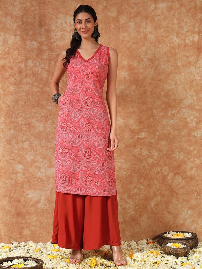 women paisley printed sleeveless straight kurta - 21930969 - Zoom Image - 0
