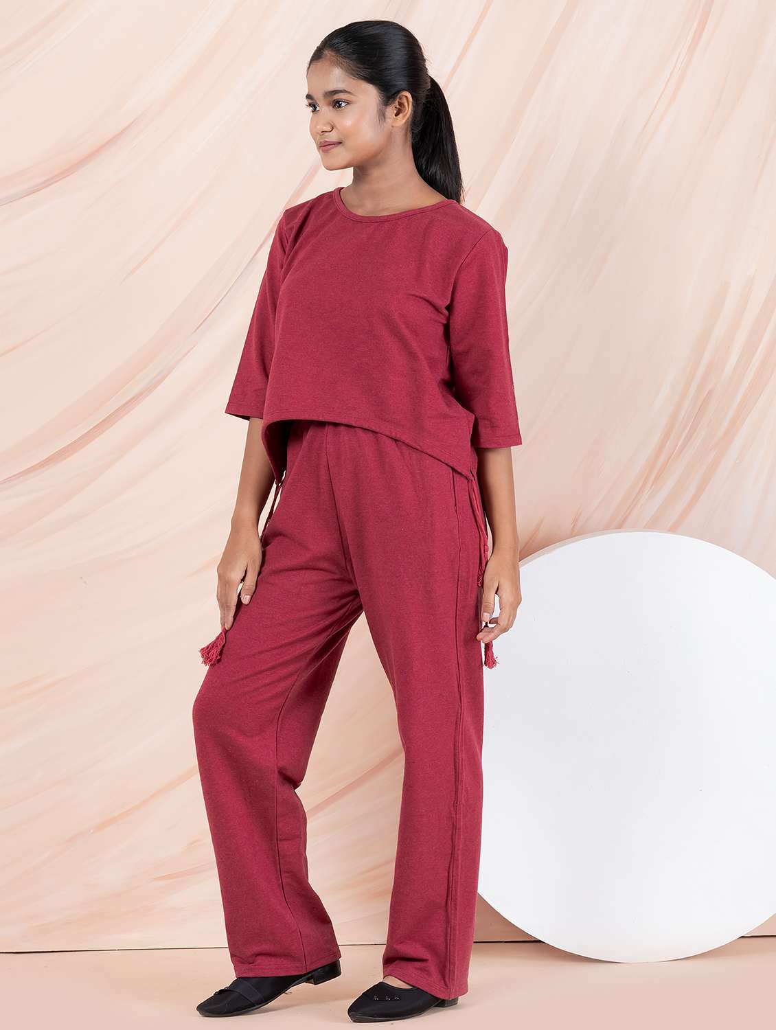 girls maroon solid top & trouser co-ords set - 21930973 -  Standard Image - 2