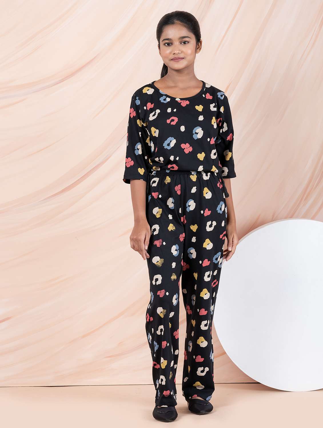 girls black printed top & trouser co-ords set