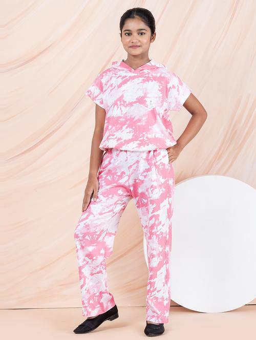 girls pink tie & dye top & trouser co-ords set - 21930976 - Standard Image - 0