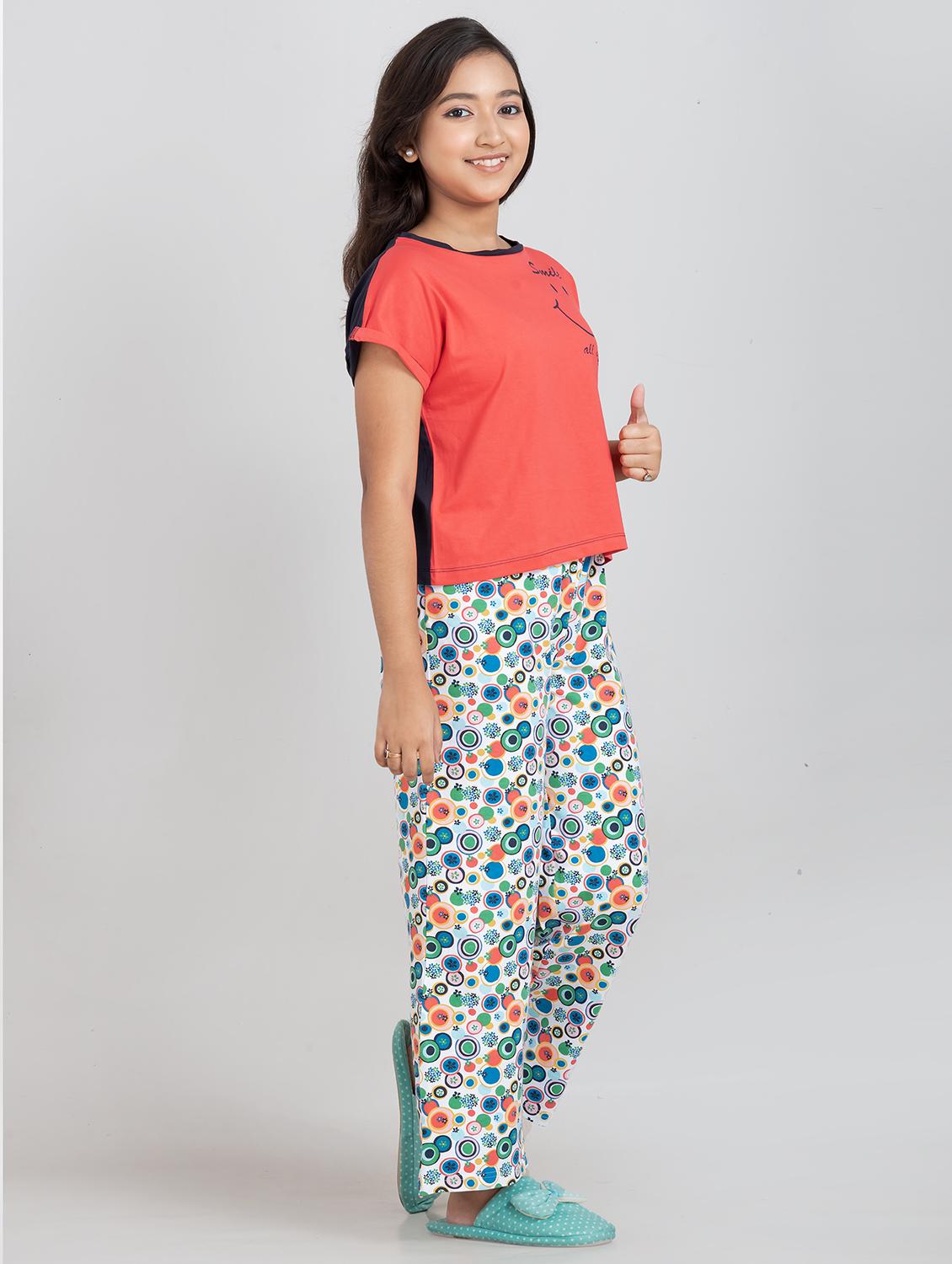girls printed round neck pyjama set nightwear - 21930984 - Standard Image - 2