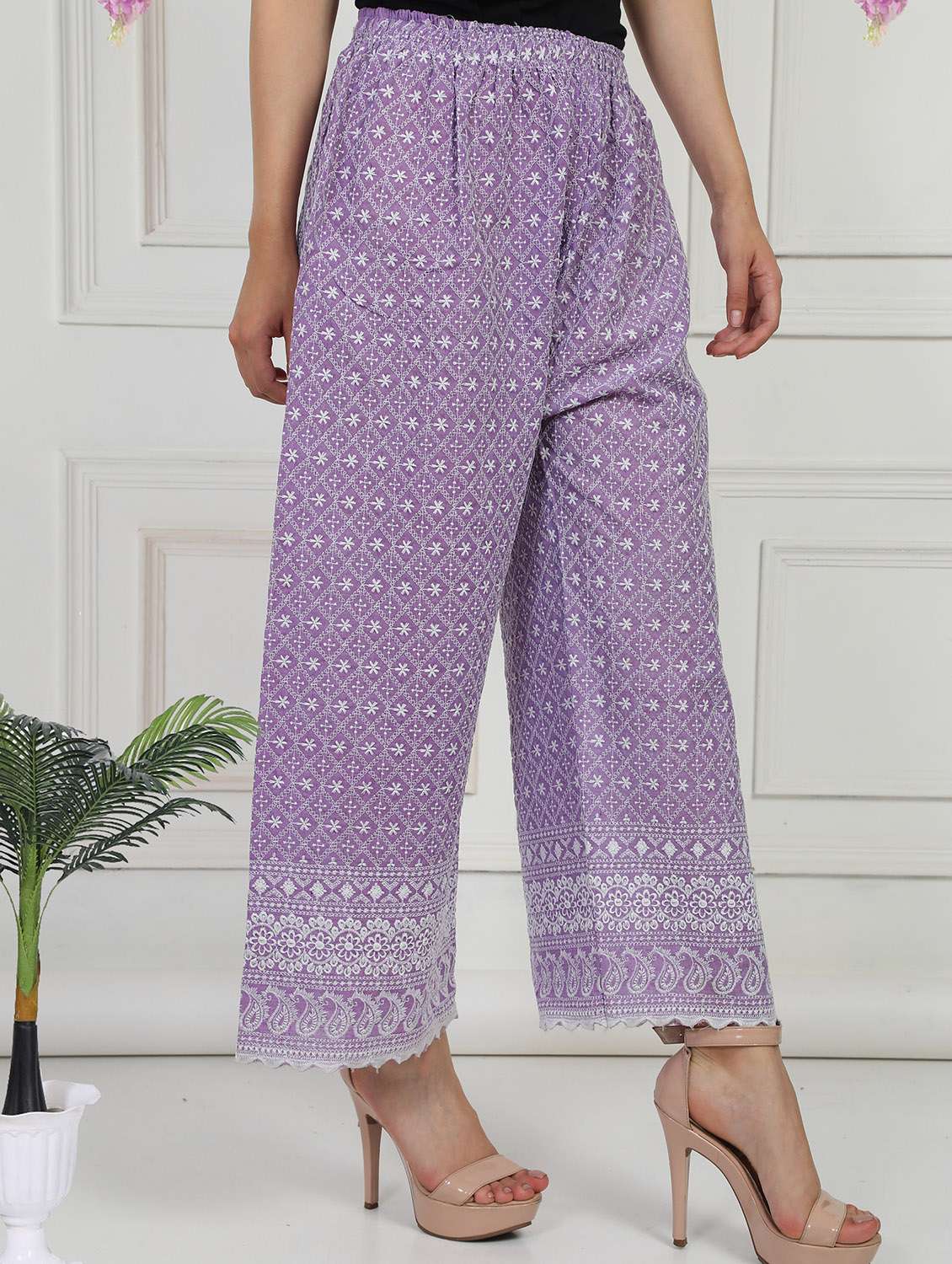 women embroidered mid rise straight palazzo - 21931005 -  Standard Image - 2