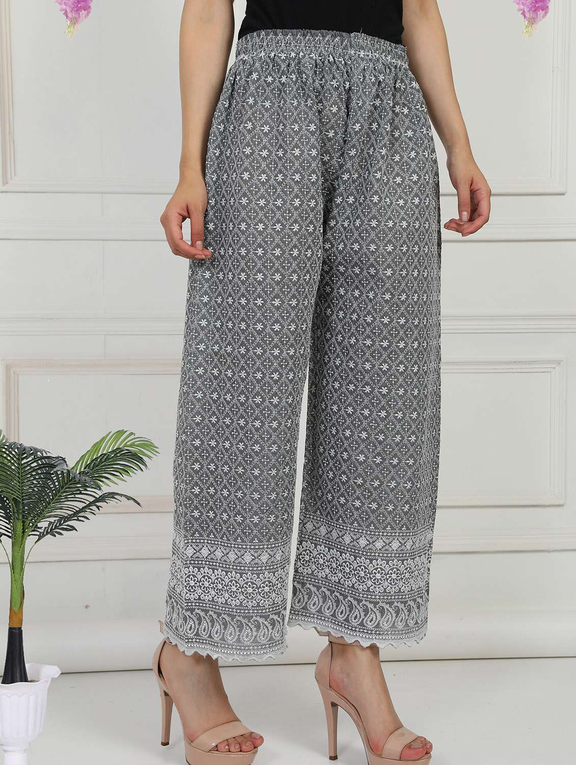 women embroidered mid rise straight palazzo - 21931006 -  Standard Image - 2